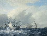 Nicolaas Baur Warship 'Amsterdam' on the IJ before Amsterdam Germany oil painting artist
